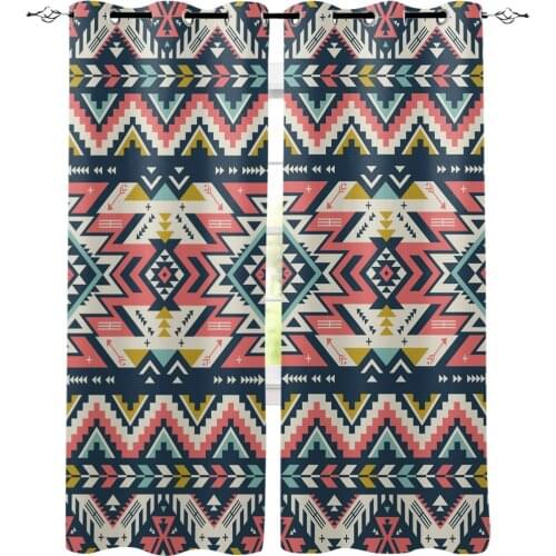 Tribal Geometric Retro Window Interior Curtain Valance Door Room Drape for Kitchen Living Room Bedroom Decoration Curtains