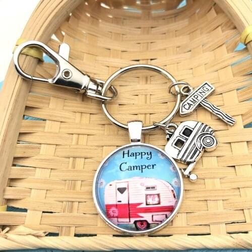 Camping Keychain, Camper Gift, RV Travel Trailer Key Chains, Camp Charm Keychain, RV Gift, Happy Camper Key Chain With Key Hook