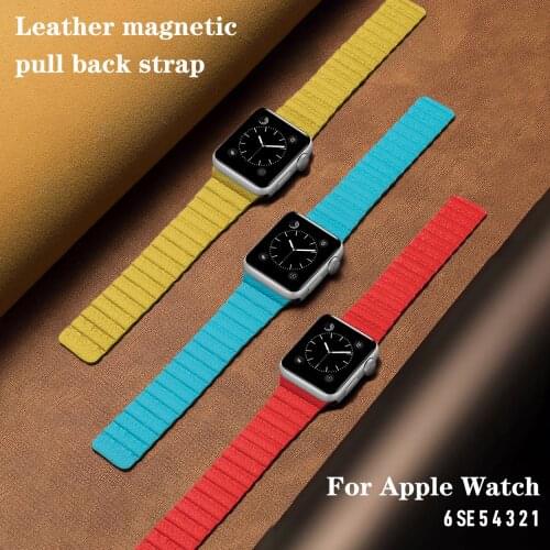 Leather Link strap For Apple watch band 44mm 40mm 38mm 42mm watchabnd 1:1 original Magnetic Loop bracelet iWatch seires 5 4 6 SE