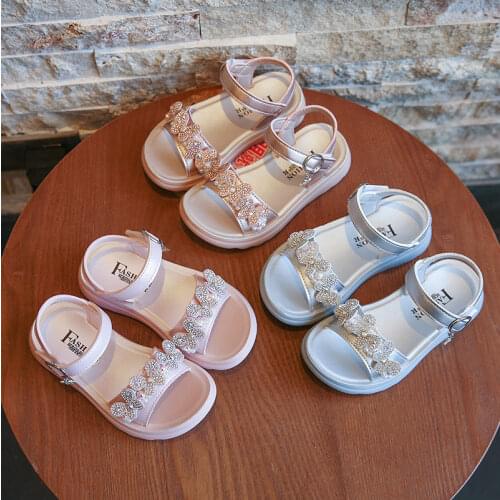 Girls Kids Sandals Summer Child Shoes Soft-soled Bow Princess Shoes Rhinestone Non-slip Children Casual Sneakers Beach Shoes