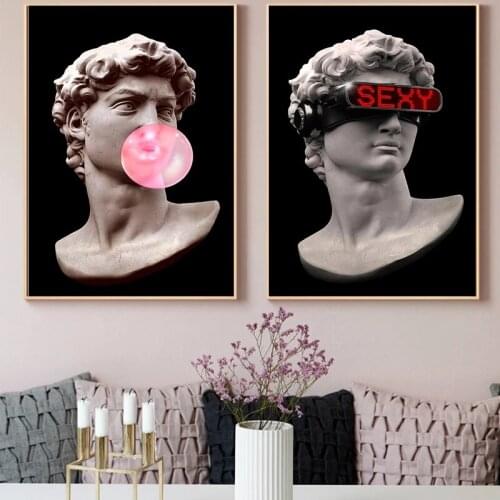 Modern Funny Art Sculpture of David Canvas Art Poster and Print Funny Portrait Canvas Painting Wall Art Pictures for Living Room