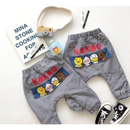 Tonytaobaby Autumn and Winter New Boys and Girls Blue Vertical Stripe Bear Plush Harem Pants