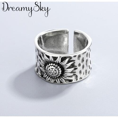 Punk Vintage Sunflower Flower Ring For Women Men Adjustable Size Geometric Rings Exquisite Creative Jewelry Wholesale 2021