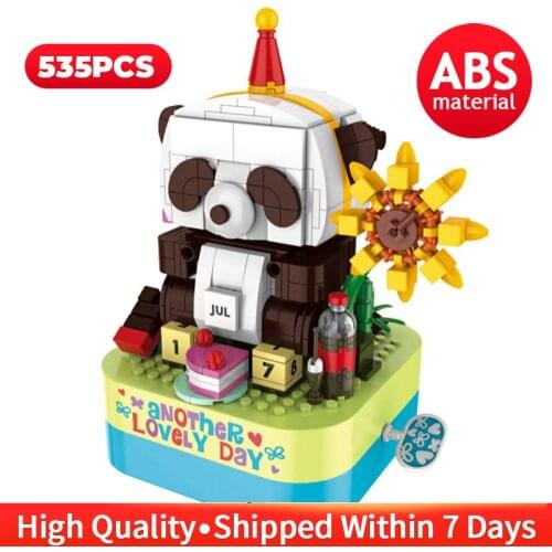 MOC Creative Rotating Music Box Anime Figures Animals Panda Bear Model Building Blocks Bricks DIY Toys For Children Xmas Gifts