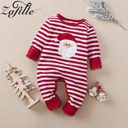 ZAFILLE Christmas Baby Romper Red Striped Happy New Years Costume Baby Boy Overalls My First Christmas Outfit 2021