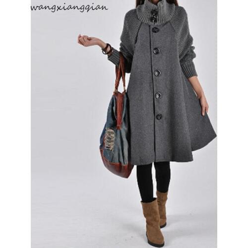 Womens Autumn Warm Woolen Coat Female single-breasted Windbreaker Winter Cloak Knit long-sleeved High Trench Coat Women A525