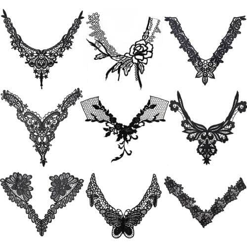 1Pcs 9 style Fashion Black White Polyester Applique Lace Fabric Collar Sewing Diy Embroidery Lace Neckline For Dress Decoration
