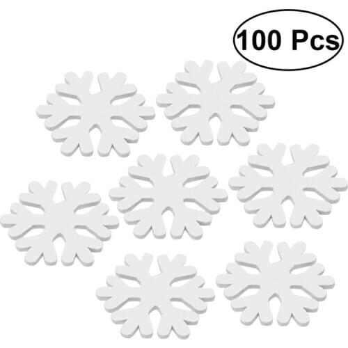 100pcs Wooden Snowflake Cute Christmas Mini Snowflake Wooden White Snow Flake Craft Ornaments for Christmas Decoration Supplies