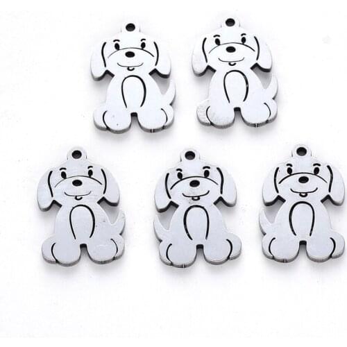 100pcs 304 Stainless Steel Laser Cut Dog Pendants for Bracelet necklace jewelry making DIY Decor 17x11x1mm, Hole: 1.2mm
