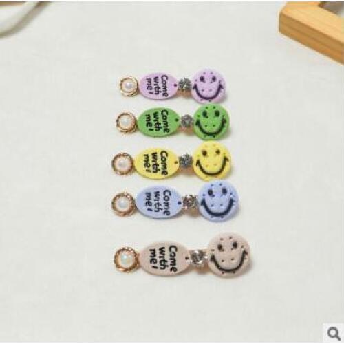 100pcs/lot DIY Simple Multi Alloy Printing Smile Face Hair BB Clips Drill Pearls Hairpin Hair Styling Tools Accessories HA1410