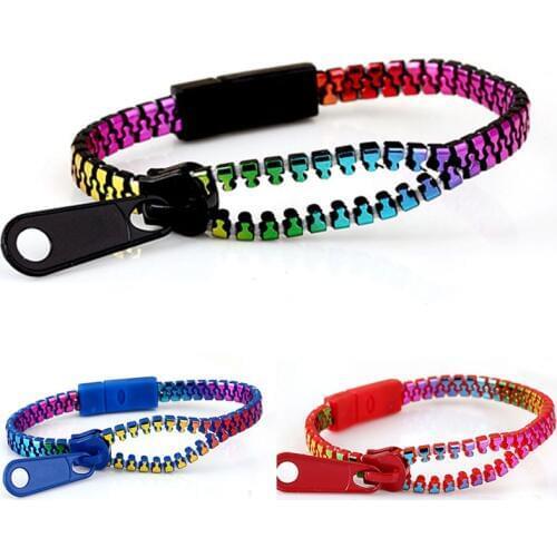 100pcs New Zip bracelet wristband candy bracelet Popular Zipper bangle bracelet Double Colors fluorescent color style