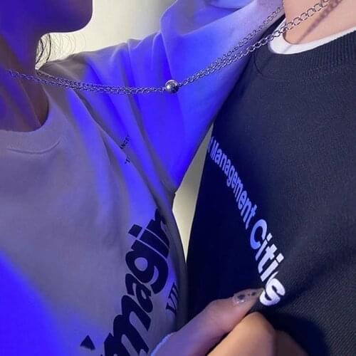 2pcs /pair magnet attraction stainless steel pendant couple necklace jewelry titanium steel chain necklaces for women and men