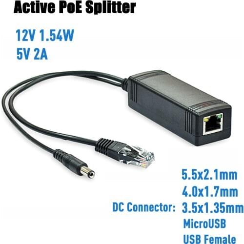 48V to 5V 12V Active PoE Splitter IEEE802.3af Ethernet Adapter USB DC Cable for IP Camera CCTV Phone and Other Devices