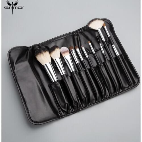 Anmor 10Pcs Makeup Brushes Travel Portable Foundation Eyebrow Eyeshadow Blending Make Up Brush Cosmetic Kit Pinceaux Maquillage