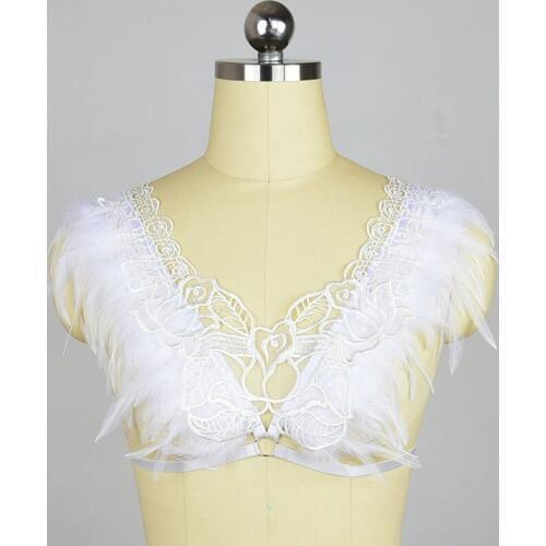 White Feather Shrug Harness Versatile Wings Collar Feather Epaulets Edgy Fashion Shoulder Accessories Alternative Wedding O0480