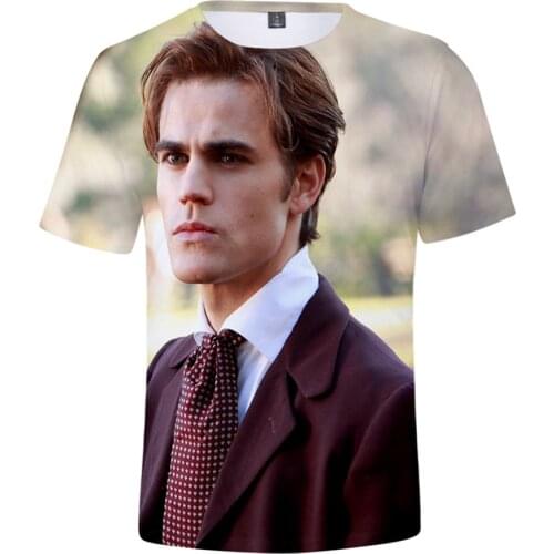Oversize The Vampire Diaries Damon Salvatore Elena Gilbert Stefan Salvatore 3d T-Shirt TV Series Men/Women Short Sleeve T Shirts