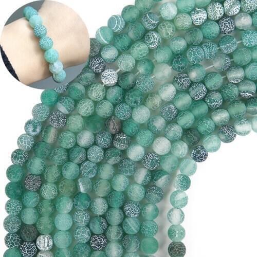 4/6/8/10mm Natural Stone Matte Onyx Beads For Jewelry Making Diy Craft Frost Cracked Green Agates Beads Diy Bracelet Necklace