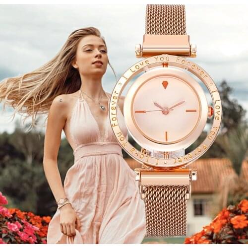 New Rotating Luxury Watch Female Fashion Small Dial Ring Color Matching Magnet Strap Casual Watch