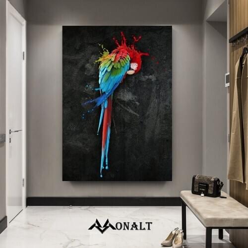 Canvas Decorative Paintings Animal Posters Colorful Parrot Wall Art Paintings Black and White Prints Bedside for Childrens Room