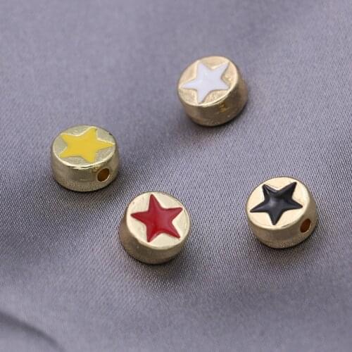 JAKONGO Gold Color Enamel Round Star Loose Spacer Beads for Jewelry Making Bracelet Accessories DIY Handmade Craft 8mm 10pcs