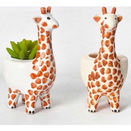 Creative Nordic Ceramic Cartoon Giraffe Animal Succulents Gardening Flower Pot Living Room TV Cabinet Home Decorat Ornaments