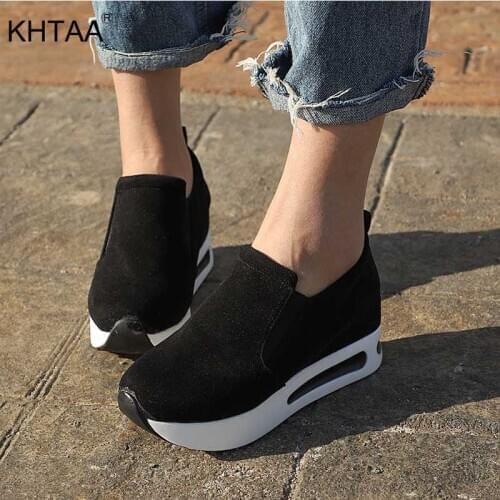 Women Sneakers Casual Vulcanized Shoes Ladies Wedge Thick Platform Elastic Band 2021 Spring Summer Increasing Footwear Female