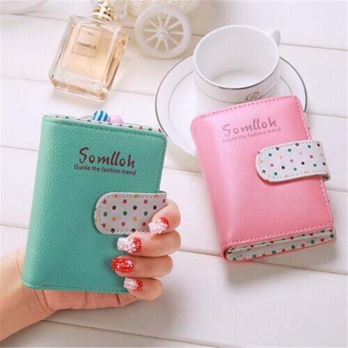 Fashion Candy Colors Women Wallets Short Polka Dots Leather Zipper Small Wallet Purse Cards Holder For Girls Women Laddies
