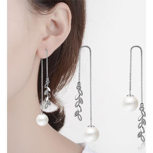 TJP Trendy Leaf Shaped Long Line Earring Jewelry Cubic Zirconia CZ New Fashion 925 Silver Female Earring Accessory Drop