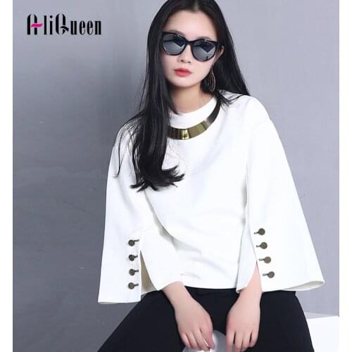 Fashion Women Sweaters Autumn Flare Sleeve Split O-neck female Pullovers 2019 Korean ladies Long Sleeve Sweater Tops Plus Size