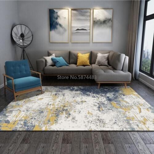 Fashion Modern Nordic Yellow, White and Gray Abstract Oil Painting Living Room Bedroom Kitchen Bedside Carpet Floor Mats