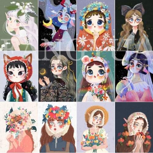 Cartoon Girls 5D Diy Diamond Embroidery Full Square Round Diamond Painting Portrait Cross Stitch Craft Kit Wall Art Decorations
