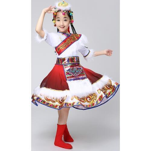 New children of Tibetan dance costumes Mongolia childrens costumes clothing sleeves Girls Costume stage
