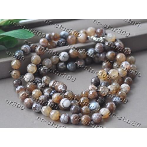 Z11272 50" 10mm Round Faceted Brown Agate Bead Necklace Women Fashion Jewelry