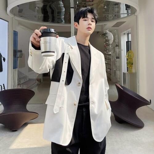 Blazers Men Spring Black And White Contrast Color Loose Personality Casual Small Suit Trend Mens Korean Version Suit Jacket