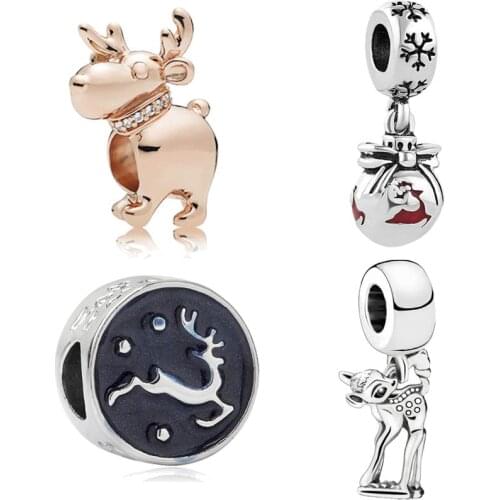 4 style Sika deer charms fit original pandora bracelet & bangle diy bead jewelry making necklace accessories for women gift