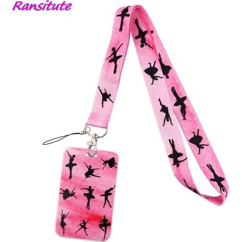 Ransitute R1852 Ballet Pink Lanyard Card ID Holder Car KeyChain ID Card Pass Gym Mobile Phone Badge Key Ring Holder Jewelry