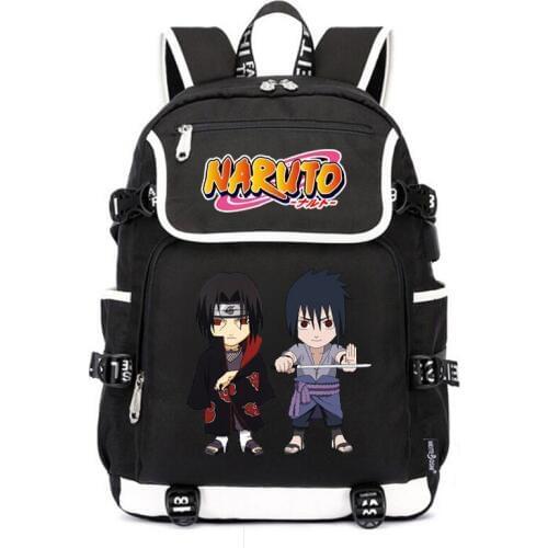Naruto School Bags Anime Bookbag Uchiha Sasuke Cosplay Women Back Pack Usb Charging Laptop Backpack Oxford Large Travel Bagpack