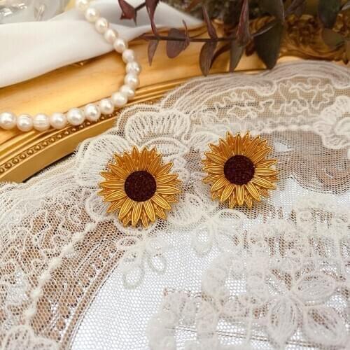 Ancient ways is light golden 925 luxury sunflower sunflower needles earring elegant temperament elegant earrings