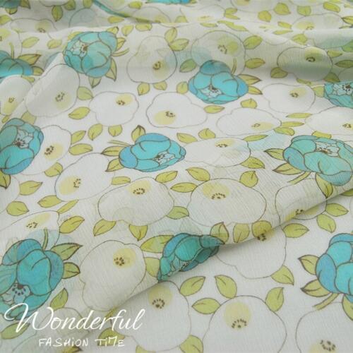LEO&LIN Yellow Green Blue Small Flower Silk Georgette Chiffon Lightweight Skirt Shirt Fabric Fabric DIY Sewing