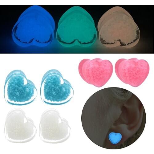 Glow in the Dark Acrylic Ear Tunnel Plug and Gauge Heart-shaped Ear Expander Stretcher Plug for Ears Ear Piercing Earring
