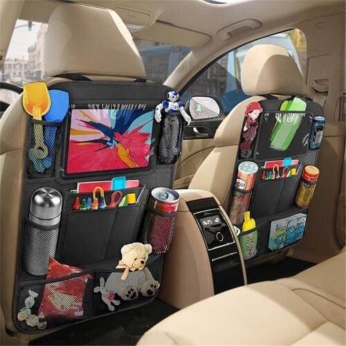 Convenient Car Back Organizer Auto Gadget Multi-Pocket Multifunction Storage Bag Tablet Touch Screen Holder Black Oxford