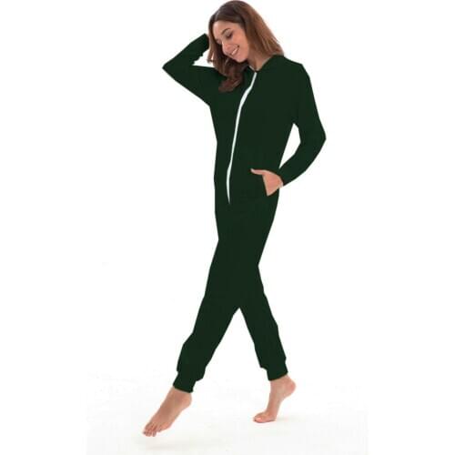 Women Green Pajama Kigurumi Casual Long Sleeve Keep Warm Soft Jumpsuit Pajama Autumn New Round Neck Homewear