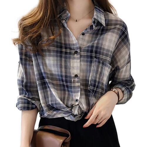 Women Blouses Long Sleeve Shirts Plus Size Plaid Shirts Casual Female Plus Size Blouse Tops