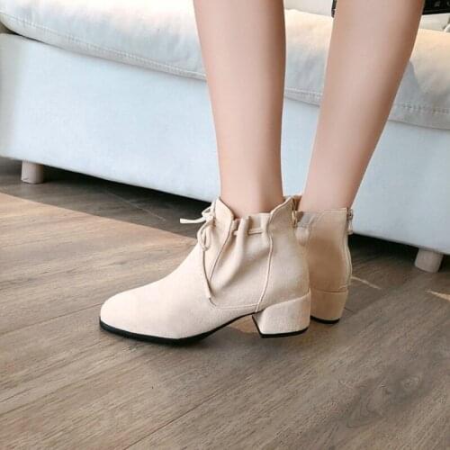 Autumn And Winter new style fashion Square head Thick heel Womens boots Lace party Short boots black high 3.5cm plus size 34-43