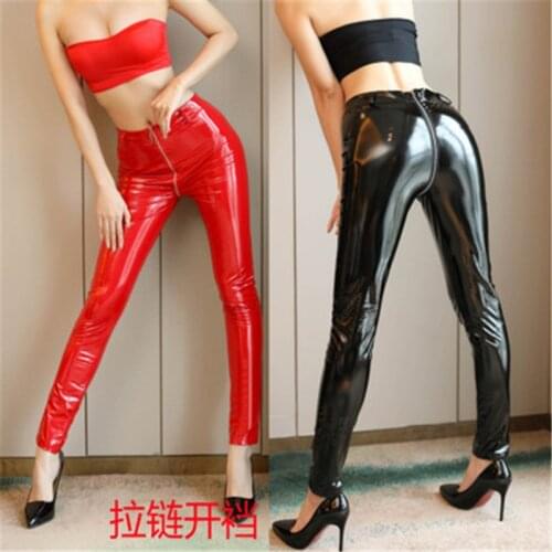 Women Fashion Sexy Faux Pu Leather Pants High Waist Skinny Push Up Leggings Elastic Club Trousers Plus Size Jeggings Streetwear