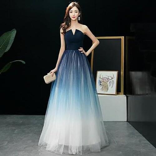 Women Long Tulle Prom Party Dress Floor Length Strapless Evening Gowns Lace Up Backless Princess Dresses