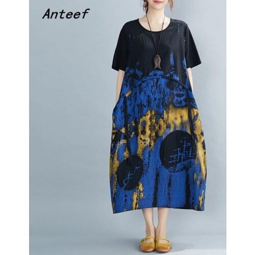 Short sleeve cotton vintage dresses for women casual loose long woman summer dress elegant clothes 2021 sundress