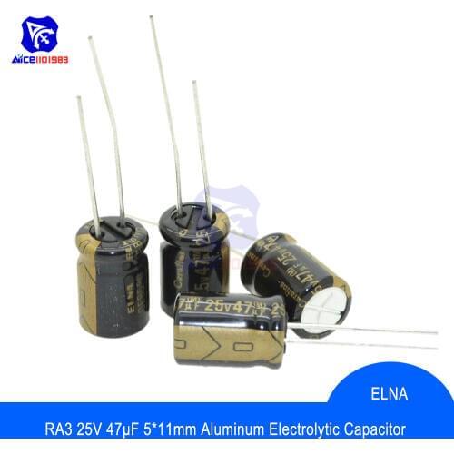 Diymore 10PCS/Lot Original ELNA Audio Capacitor RA3 25V 47μF Capacitance 5*11mm Aluminum Electrolytic Capacitor 25V47μF