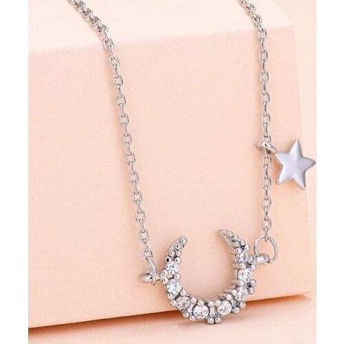 2021 New Fashion Moon Pendant Cubic Zirconia Gold Color Necklace Party Charm for Women Girls Friendship KPOP