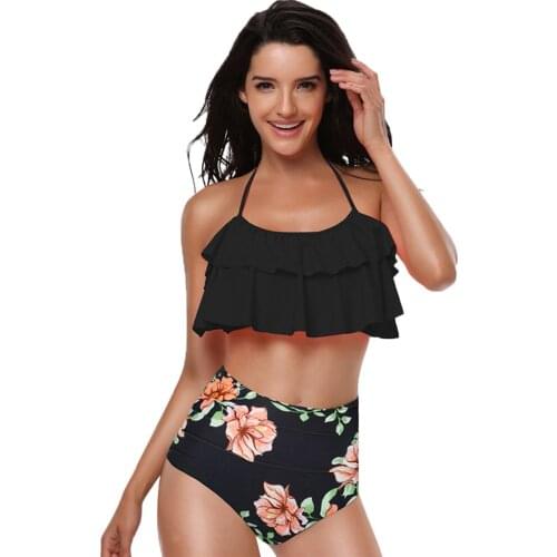 2021 Sexy Women High Waist Bikini Floral Swimsuit Ruffle Swimwear Female Push Up Brazilian Biquini Set Bathing Suit Bather #T4G